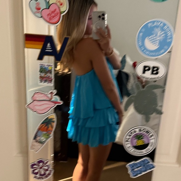 Strapless Blue Ruffle Dress - Picture 2 of 2